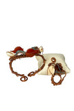 Copper bracelet & ring - Carnelian fish, blue topaz chips, cowrie shell & sea shell