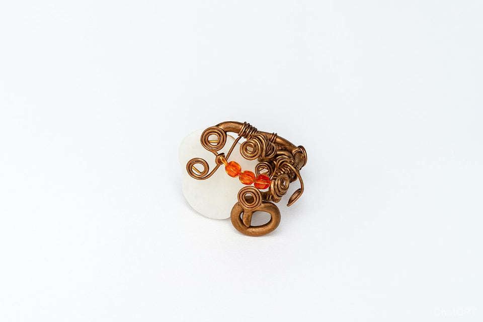 Copper Cuff bracelet & Ring - Mother of Pearl & Swarovski SET