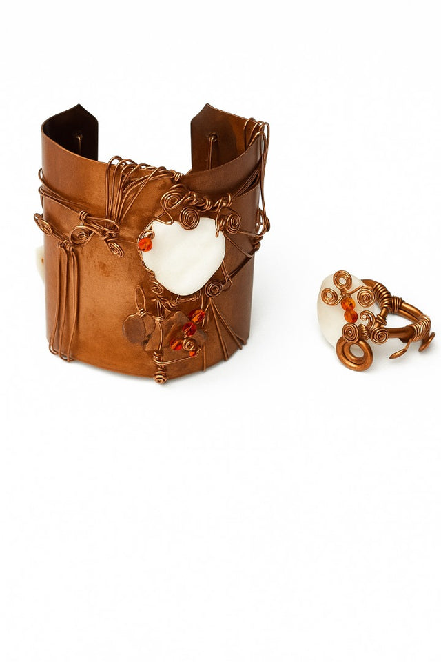 Copper Cuff bracelet  Mother of Pearl & Swarovski