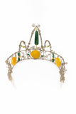 Crown, neck choker & bracelet - Sterling Silver - Yellow dyed Jade, Green African Jade, Green Aventurine & Swarovski