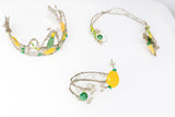 Crown, neck choker & bracelet - Sterling Silver - Yellow dyed Jade, Green African Jade, Green Aventurine & Swarovski
