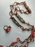 Pink coral and blue topaz chips belt & ring  w/ Swarovski
