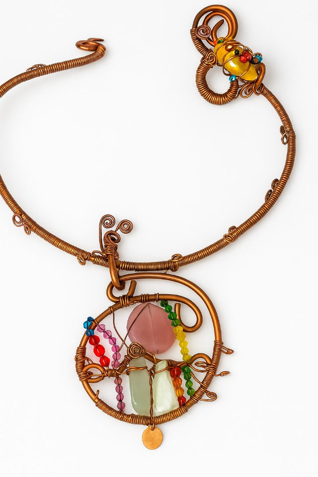 Copper w/ green & pink dyed jade Swarovski choker - Copper w/ Yellow dyed jade  Swarovski