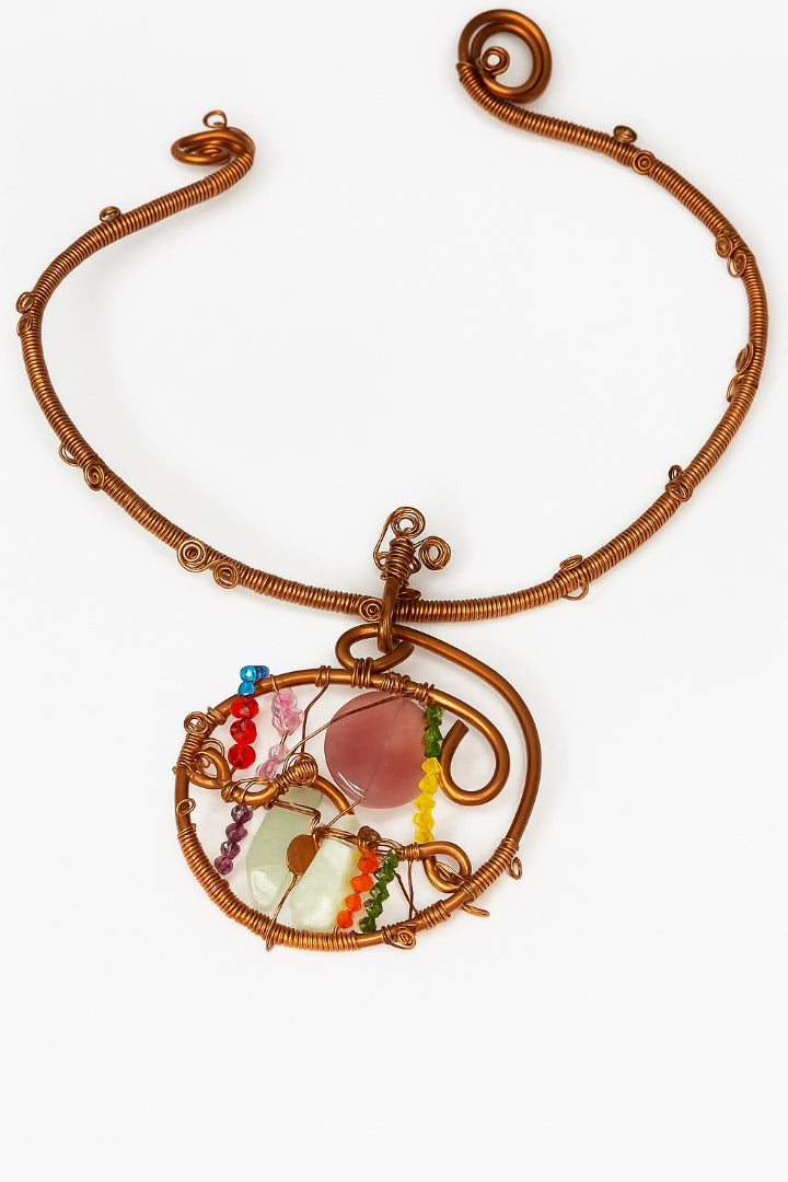 Copper w/ green & pink dyed jade Swarovski choker - Copper w/ Yellow dyed jade  Swarovski