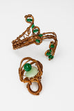 Malachite Jade & copper wrap bracelet  w/ring First SET
