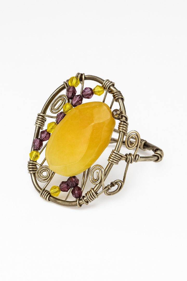 Yellow dyed jade w/ amethyst & Swarovski sterling sliver