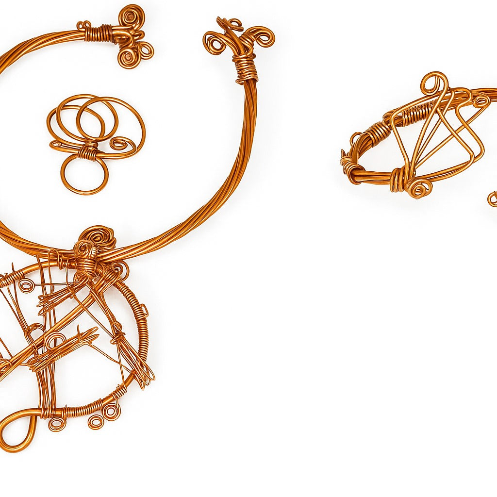 Copper choker with ring and bracelet SET