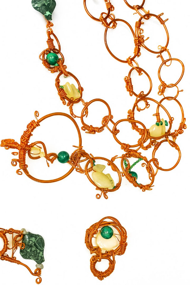 Green jade & malachite w/ Swarovski copper belt