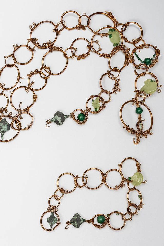 Green jade & malachite w/ Swarovski copper belt