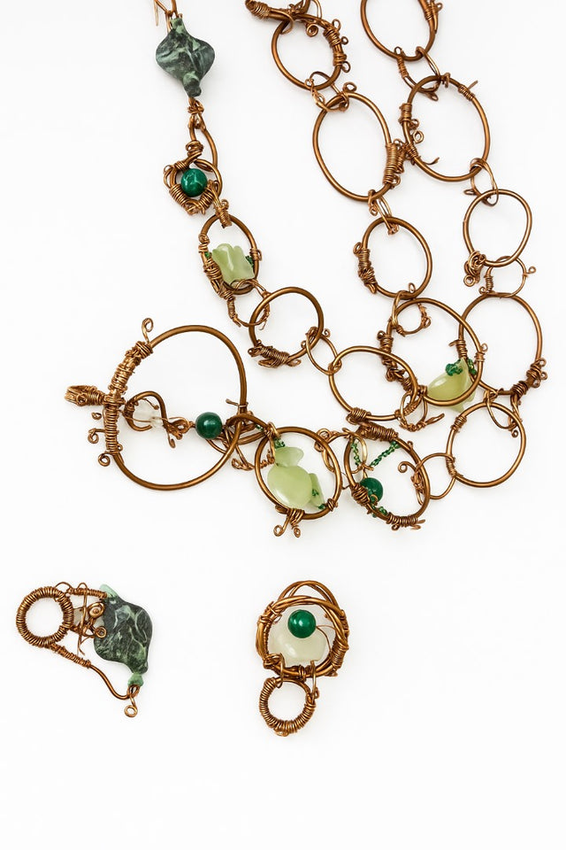 Green jade & malachite w/ Swarovski copper belt