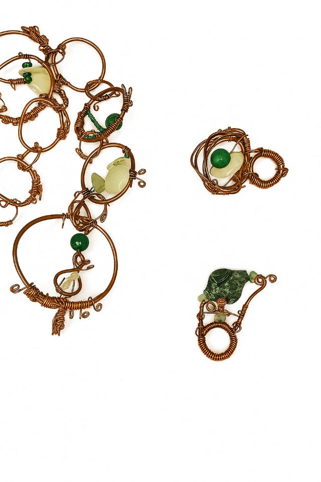 Green jade & malachite w/ Swarovski copper belt