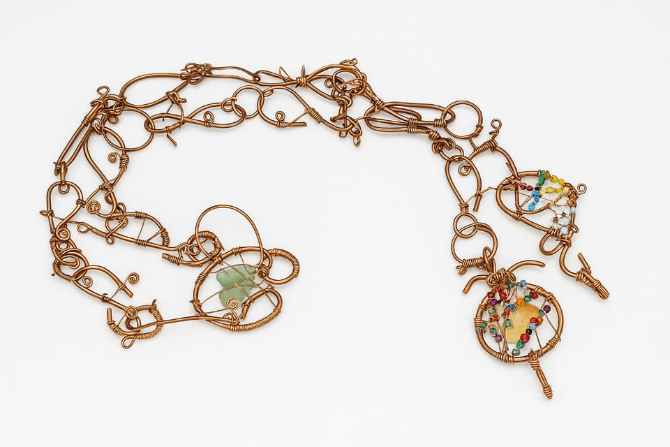 Yellow dyed jade copper belt w/ Swarovski