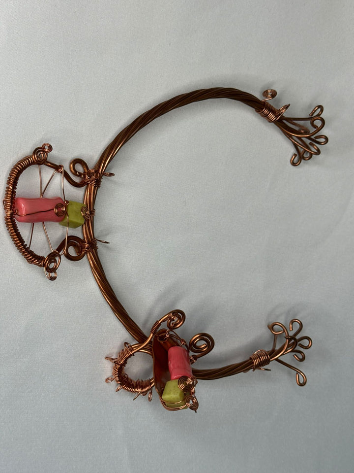Pink Coral & jade copper choker w/ ring & bracelet SET