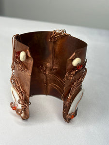 Copper Cuff bracelet & Ring - Mother of Pearl & Swarovski SET