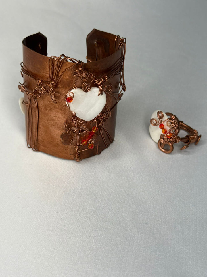 Copper Cuff bracelet  Mother of Pearl & Swarovski
