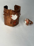 Copper Cuff bracelet & Ring - Mother of Pearl & Swarovski SET