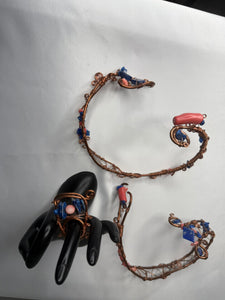 Copper w/ pink coral & lapis lazuli arm cuff, leg cuff & ring