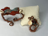 Copper bracelet & ring - Carnelian fish, blue topaz chips, cowrie shell & sea shell