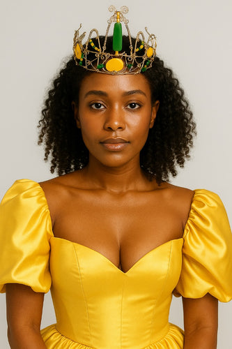 Crown, neck choker & bracelet - Sterling Silver - Yellow dyed Jade, Green African Jade, Green Aventurine & Swarovski