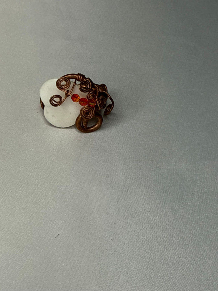 Copper Cuff bracelet & Ring - Mother of Pearl & Swarovski SET