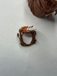 Copper Cuff bracelet & Ring - Mother of Pearl & Swarovski SET