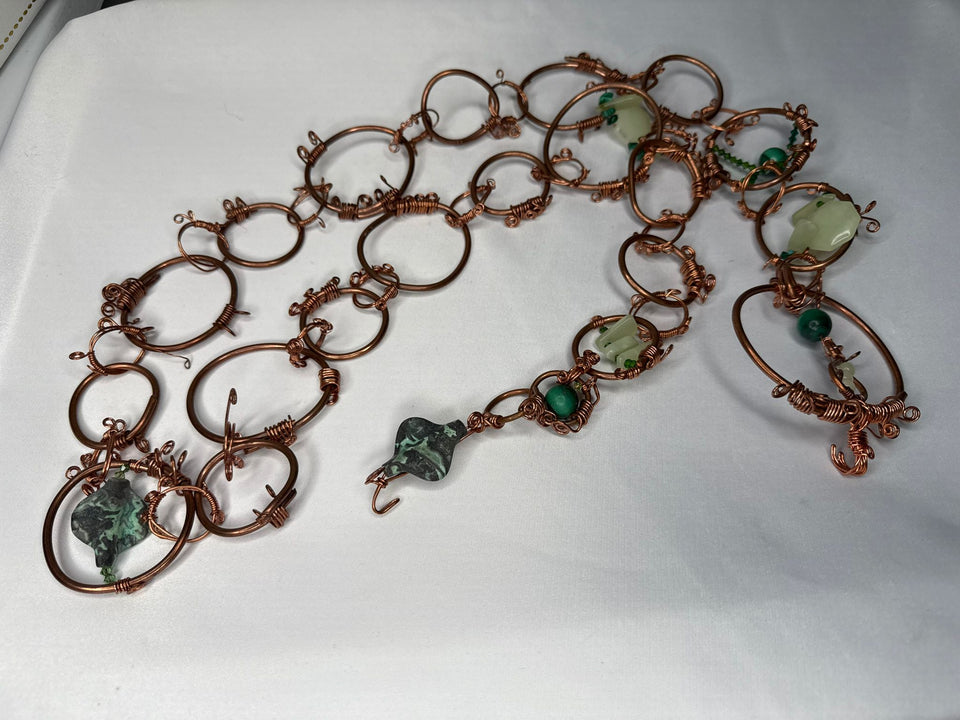 Green jade & malachite w/ Swarovski copper belt
