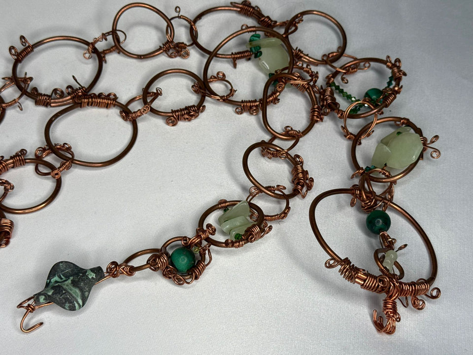 Green jade & malachite w/ Swarovski copper belt