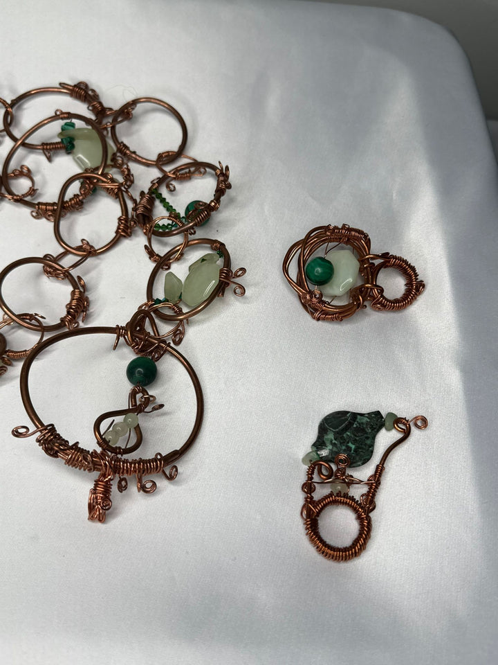 Green jade & malachite w/ Swarovski copper belt