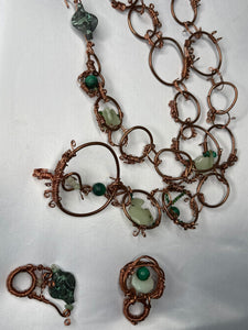 Green jade & malachite w/ Swarovski copper belt