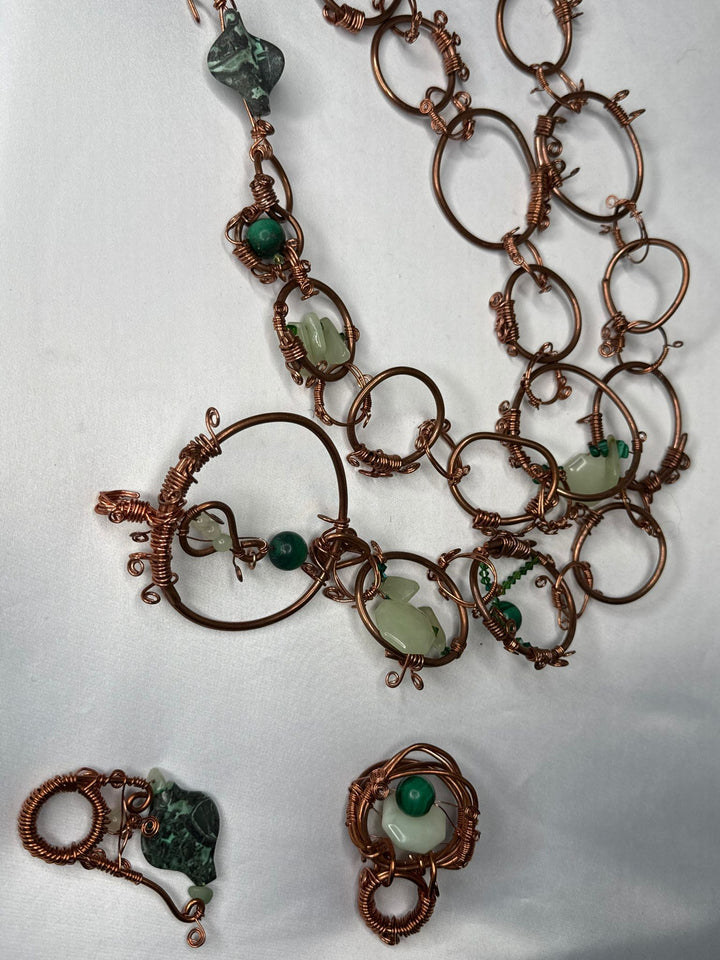Green jade & malachite w/ Swarovski copper belt