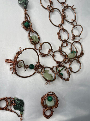 Green jade & malachite w/ Swarovski copper belt