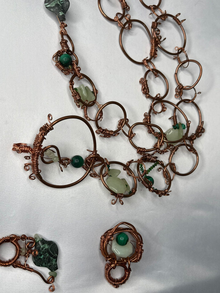 Green jade & malachite w/ Swarovski copper belt