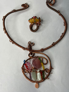 Copper w/ green & pink dyed jade Swarovski choker - Copper w/ Yellow dyed jade  Swarovski