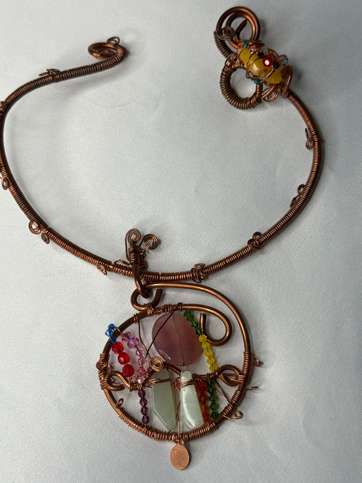 Copper w/ green & pink dyed jade Swarovski choker - Copper w/ Yellow dyed jade  Swarovski