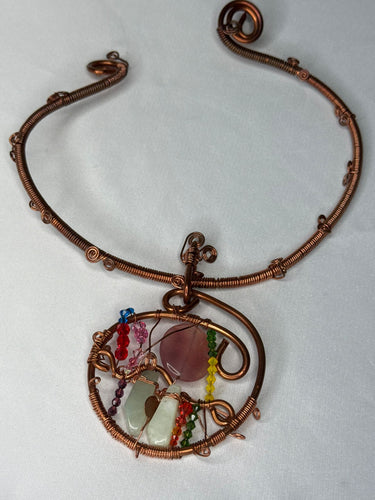 Copper w/ green & pink dyed jade Swarovski choker - Copper w/ Yellow dyed jade  Swarovski