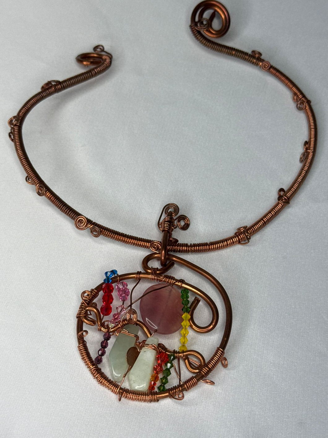 Copper w/ green & pink dyed jade Swarovski choker - Copper w/ Yellow dyed jade  Swarovski