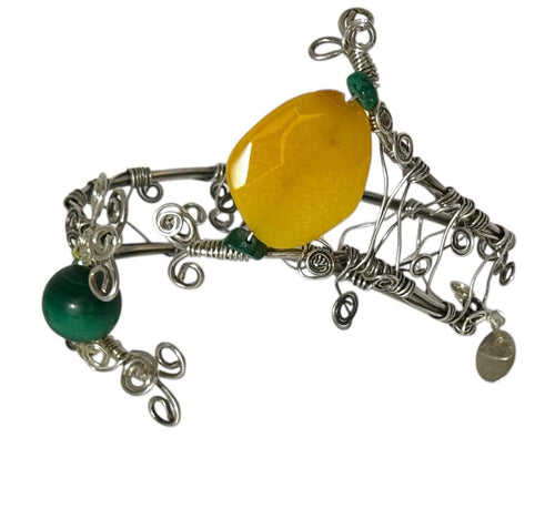 yellows Malachite w/sterling silver & Swarovski