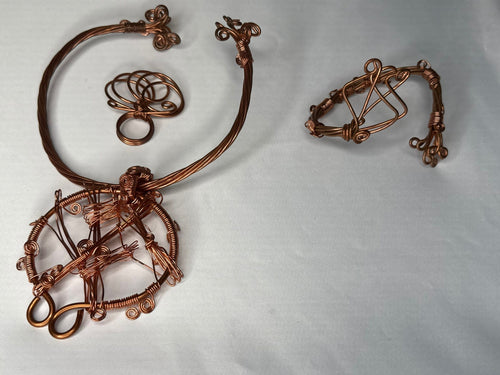 Copper choker with ring and bracelet SET