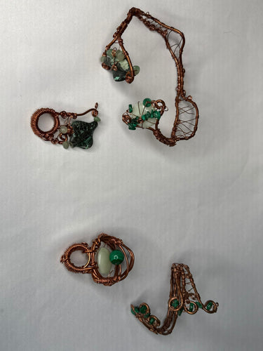 Malachite Jade & copper wrap bracelet  w/ring SECOND SET
