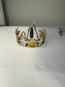 Crown, neck choker & bracelet - Sterling Silver - Yellow dyed Jade, Green African Jade, Green Aventurine & Swarovski