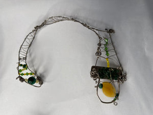 Crown, neck choker & bracelet - Sterling Silver - Yellow dyed Jade, Green African Jade, Green Aventurine & Swarovski