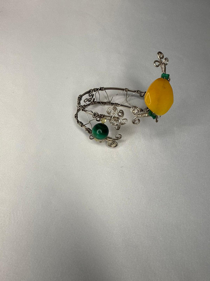 Crown, neck choker & bracelet - Sterling Silver - Yellow dyed Jade, Green African Jade, Green Aventurine & Swarovski