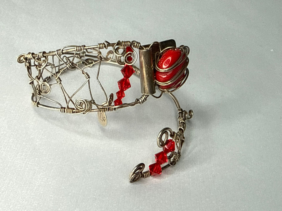Red coral swarovski sterling silver