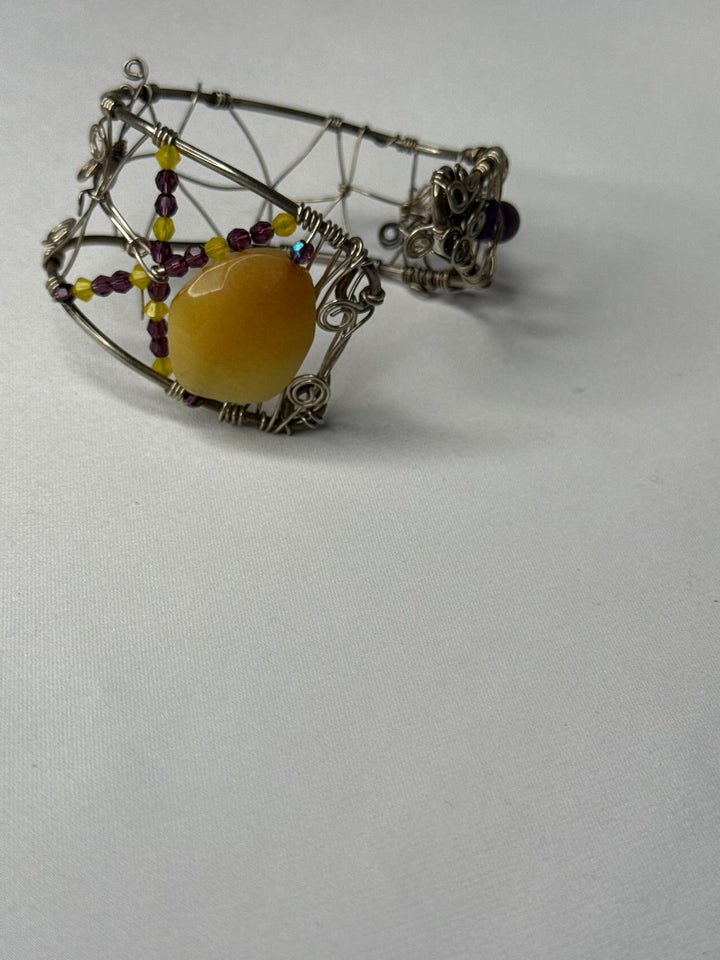 Yellow dyed jade w/ amethyst & Swarovski sterling sliver