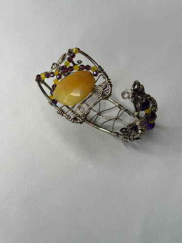 Yellow dyed jade w/ amethyst & Swarovski sterling sliver
