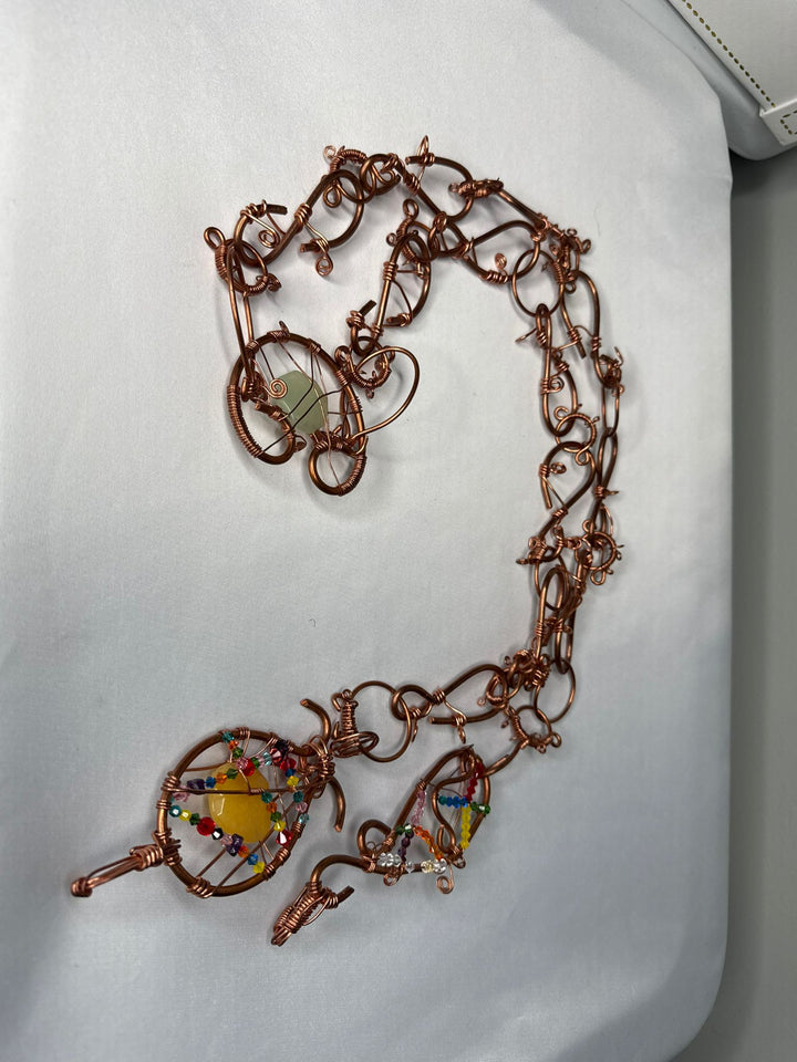 Yellow dyed jade copper belt w/ Swarovski