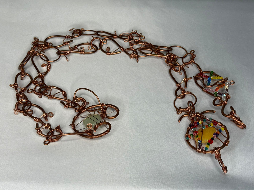 Yellow dyed jade copper belt w/ Swarovski
